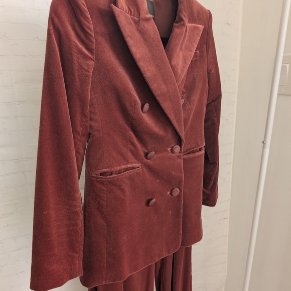 Women's Velvet Double-Breasted Jacket - Rust Petite - Picture 1 of 4